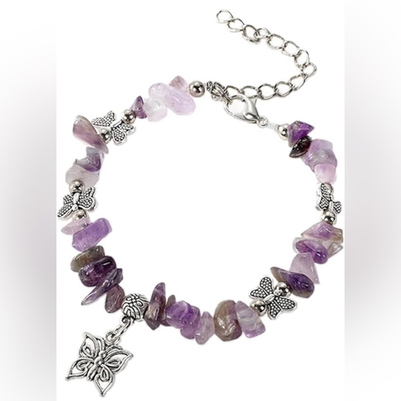 New Colorful Daisy Butterfly Crystal Amethyst Flower Charm Bracelet - Picture 5 of 9